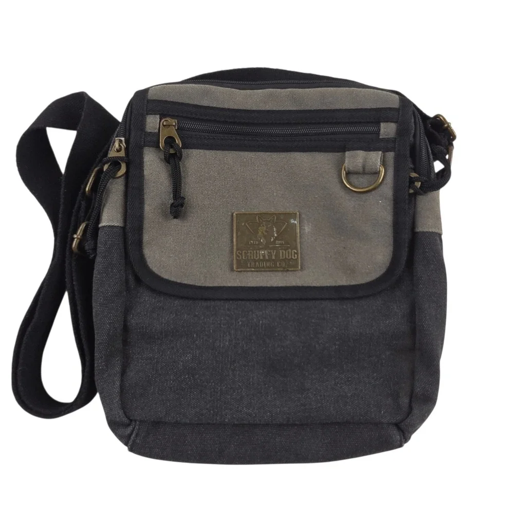 Scruffy Dog Trading Co Crossbody Small Messenger Bag Black Grey Canvas Rugged